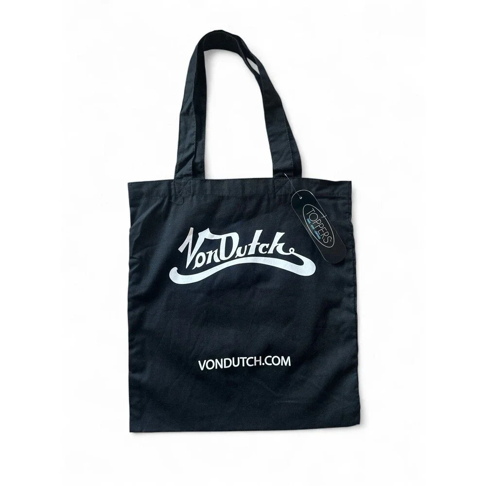 NEW Toppers VonDutch Reusable Cloth Shopping Bag Tote Black Cotton Canvas 6oz